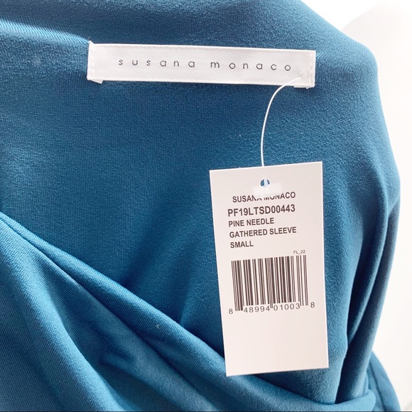 NEW Susana Monaco Pine Needle Gathered Sleeve One Sleeve Dress Size Small - Picture 6 of 7
